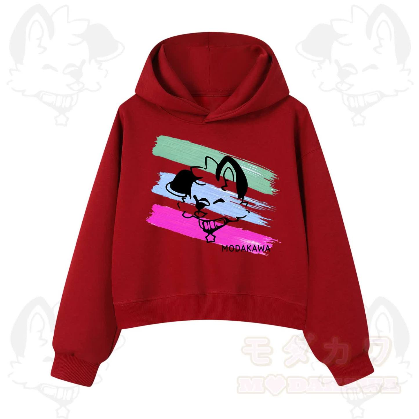 MODAKAWA X popipeko Colorful Cute Puppy Print Hoodie Sweatshirt - Red - 3XL - image 7