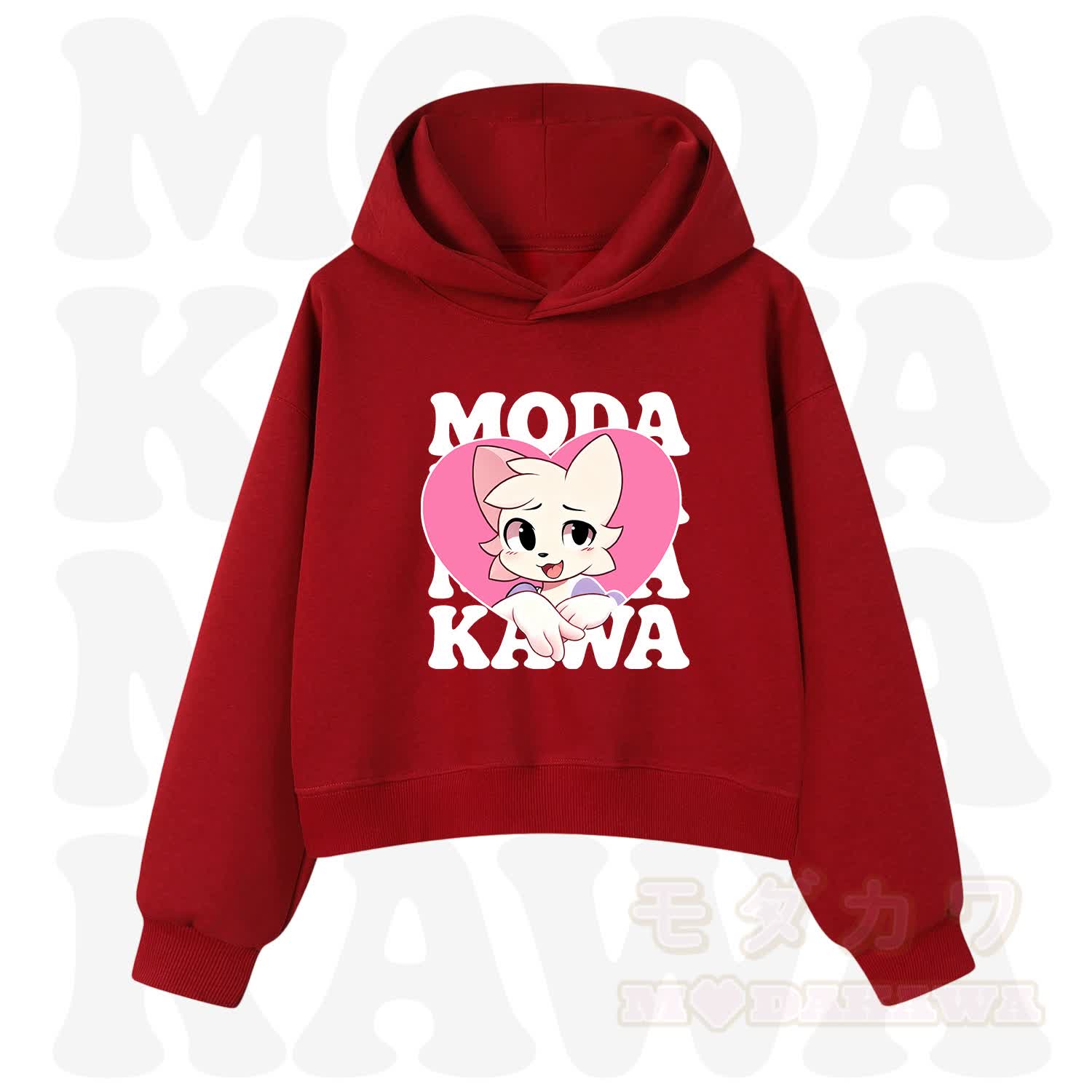  MODAKAWA X zarckets Anime Fox Heart Graphic Hoodie Sweatshirt - Red&White - 3XL - image 8