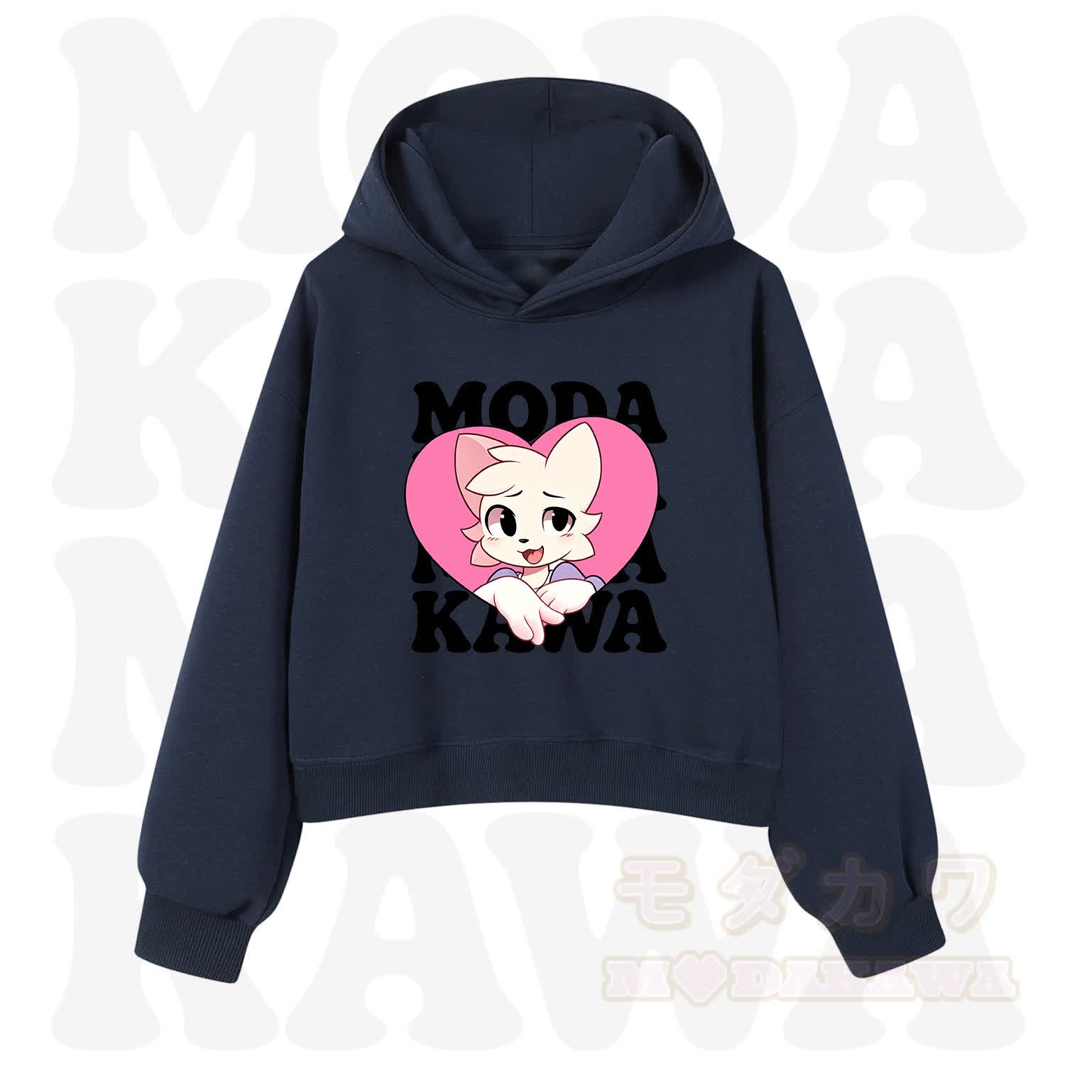  MODAKAWA X zarckets Anime Fox Heart Graphic Hoodie Sweatshirt - Navy Blue&Black - 3XL - image 5