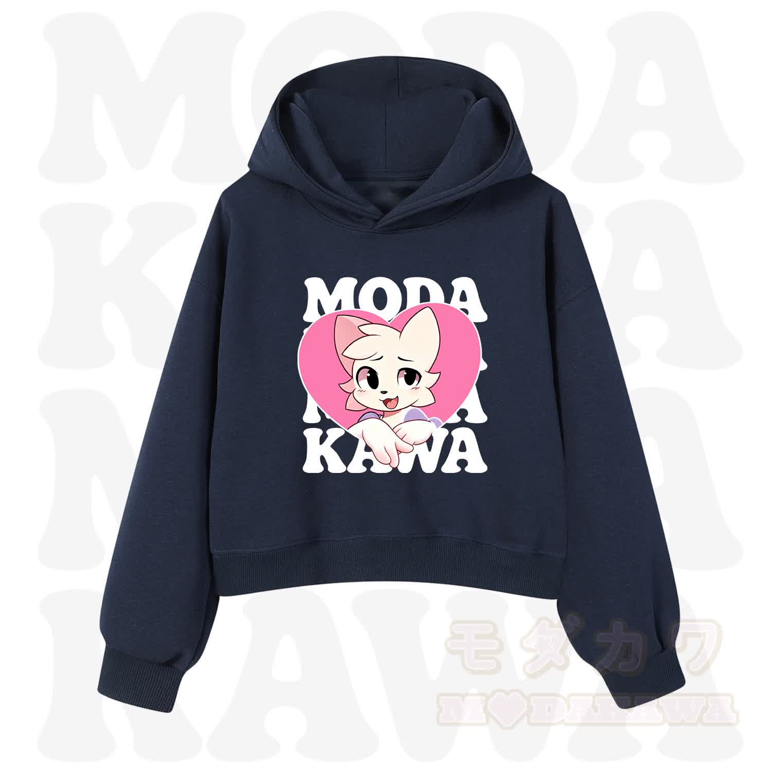  MODAKAWA X zarckets Anime Fox Heart Graphic Hoodie Sweatshirt - Navy Blue&White - 3XL - image 4