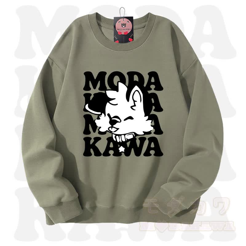 MODAKAWA X popipeko Lovely Puppy Graphic Unisex Sweatshirt - Sage Green - 3XL - image 5