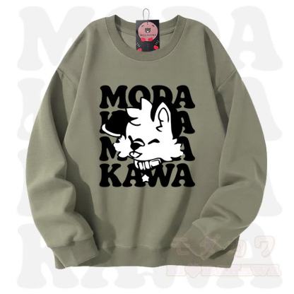 MODAKAWA X popipeko Lovely Puppy Graphic Unisex Sweatshirt - Sage Green - 3XL - image 5