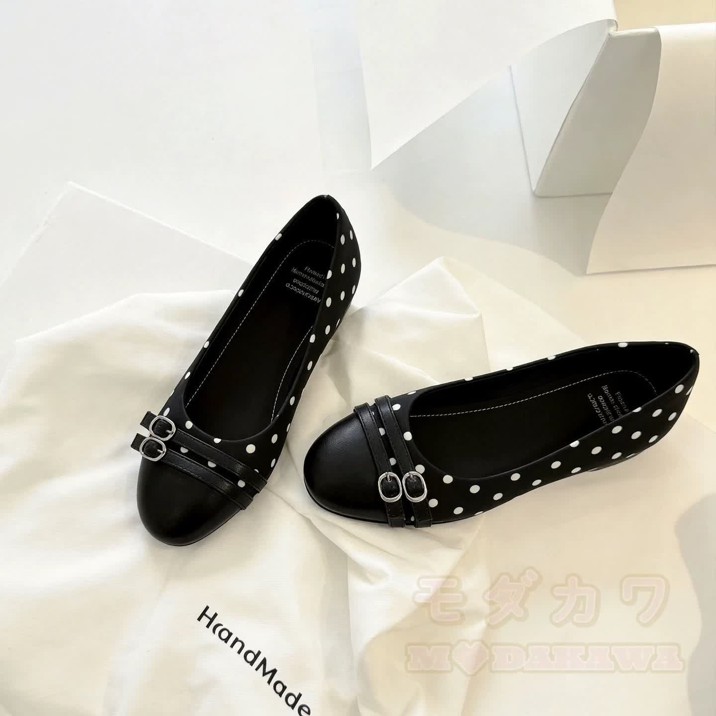 Black Polka Dot Slip On Flats for Women Stylish Shoes - Black - 40 - image 5