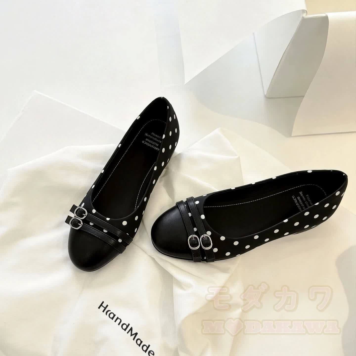 Black Polka Dot Slip On Flats for Women Stylish Shoes - Black - 40 - image 5