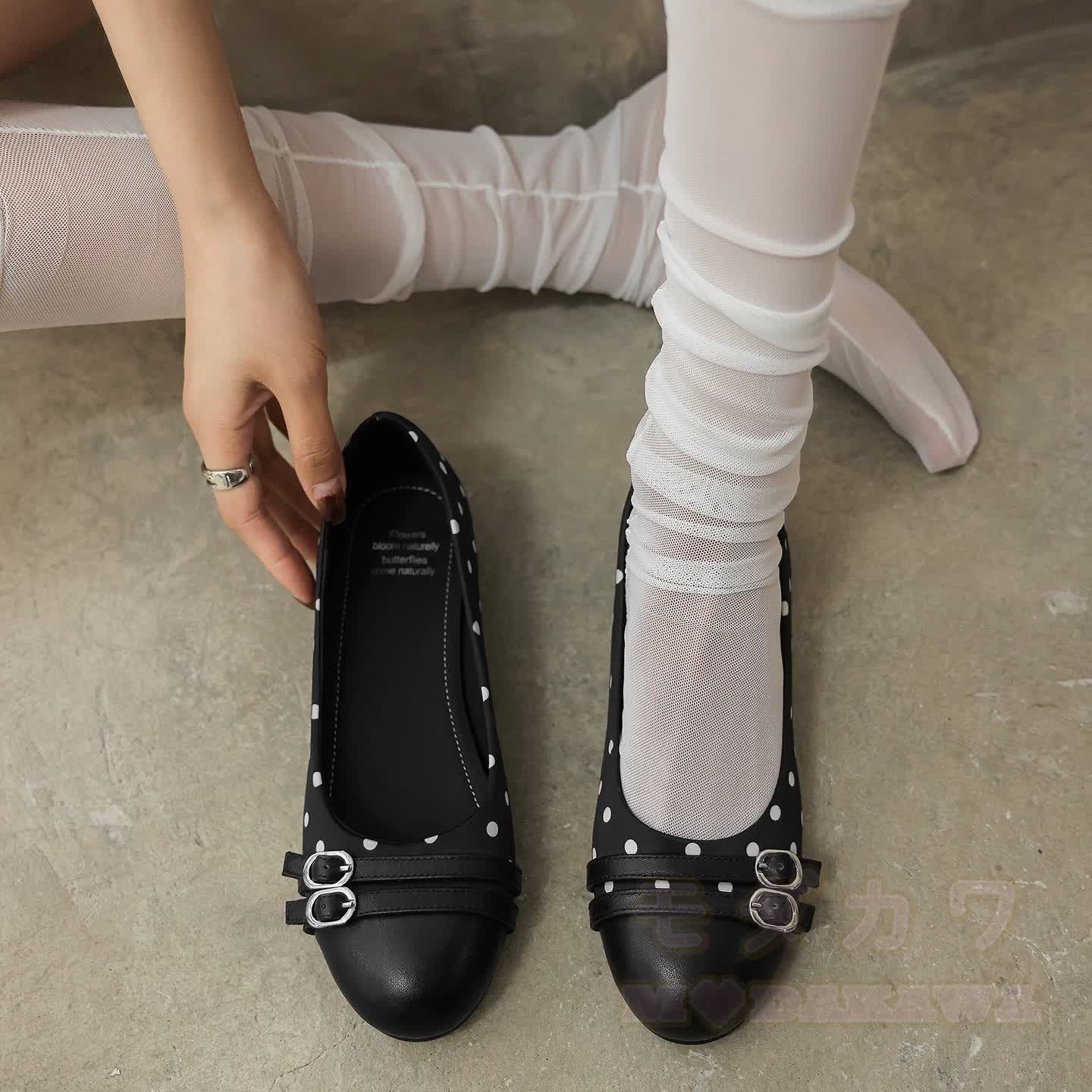 Black Polka Dot Slip On Flats for Women Stylish Shoes - image 1