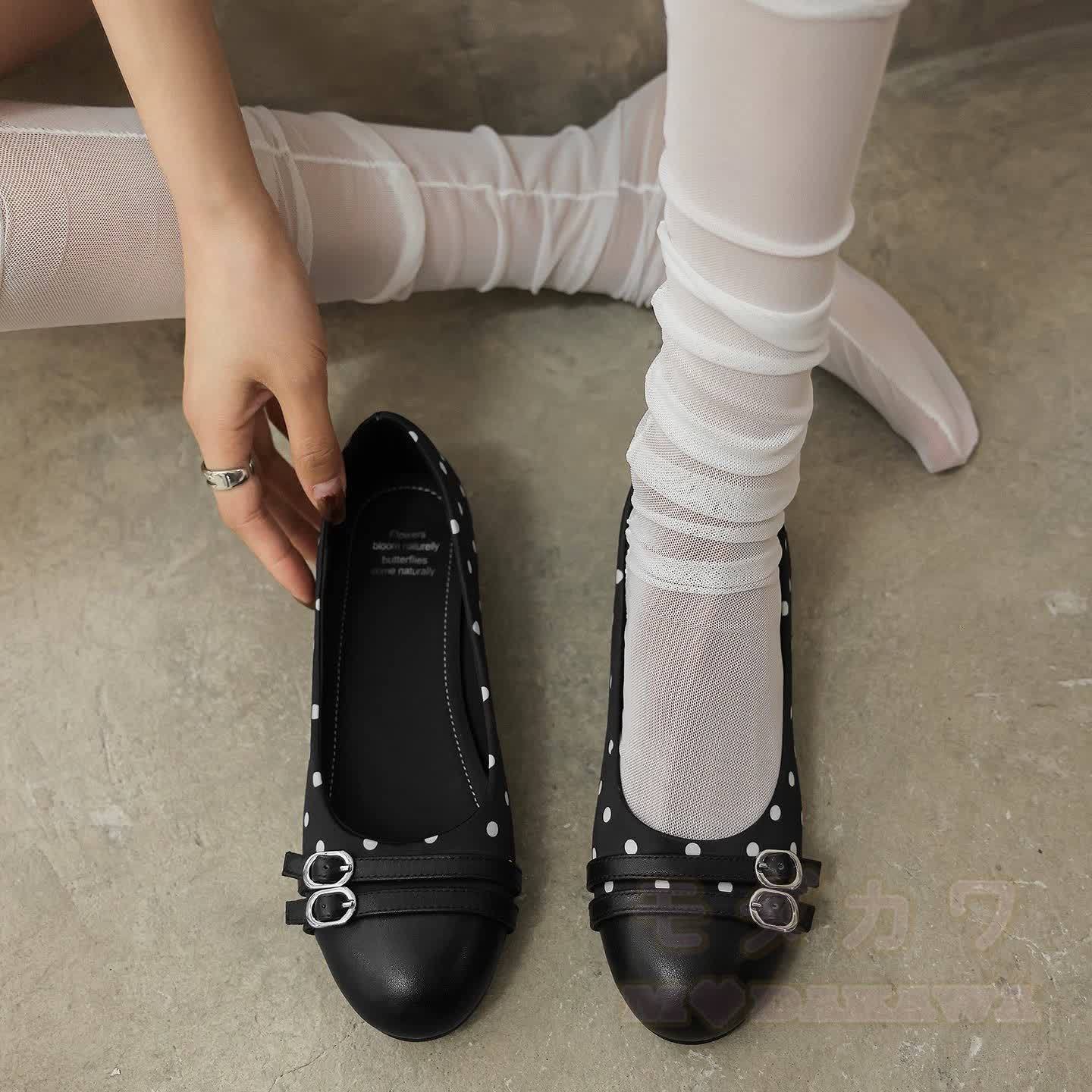 Black Polka Dot Slip On Flats for Women Stylish Shoes - image 1