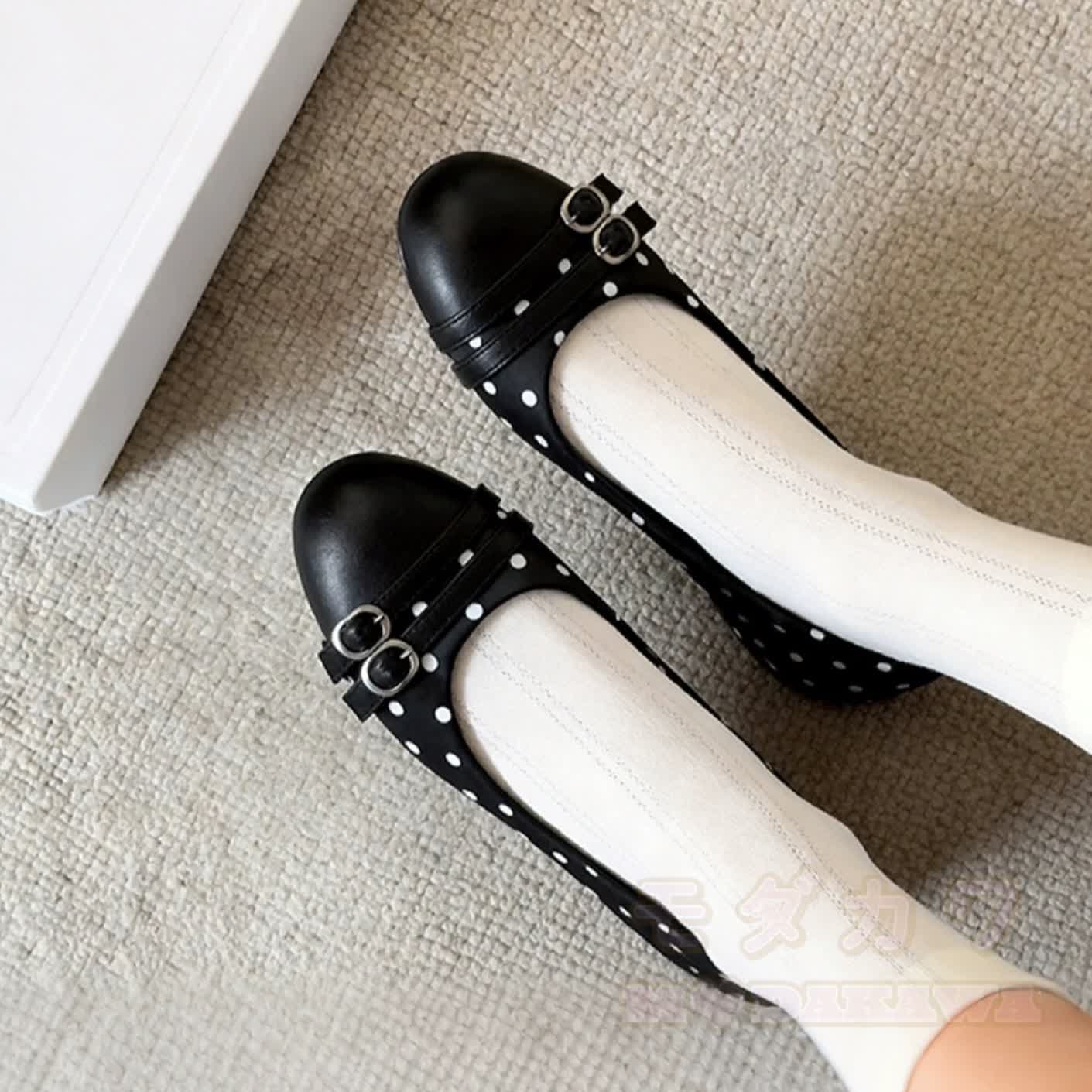 Black Polka Dot Slip On Flats for Women Stylish Shoes - image 4