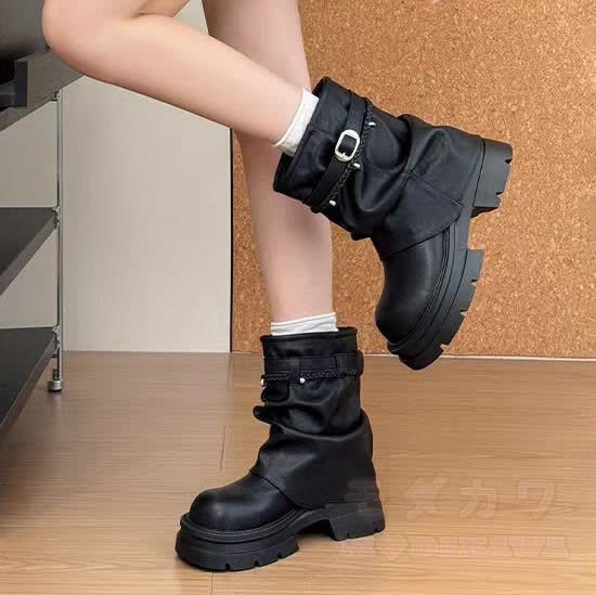 Vintage Round Toe Platform Martin Boots with Buckle Strap - image 6