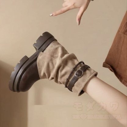 Vintage Round Toe Platform Martin Boots with Buckle Strap - image 4