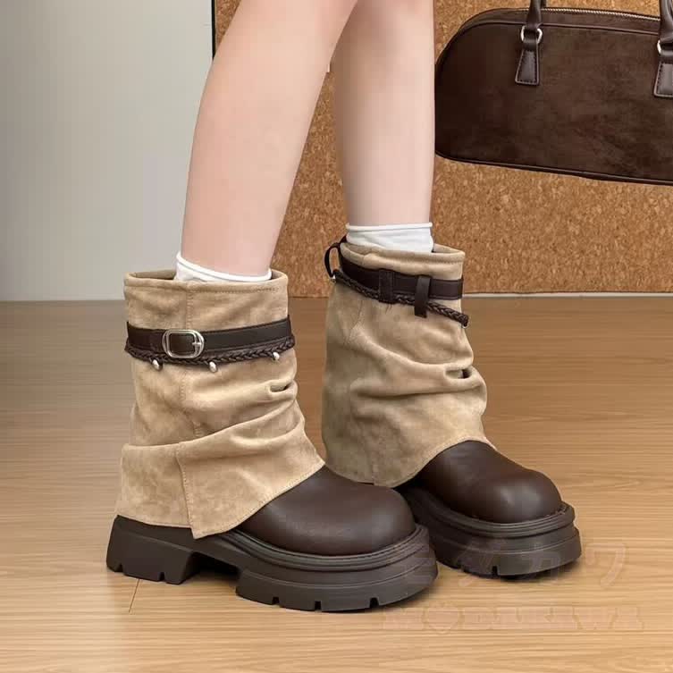 Vintage Round Toe Platform Martin Boots with Buckle Strap - image 1