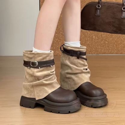 Vintage Round Toe Platform Martin Boots with Buckle Strap - image 1