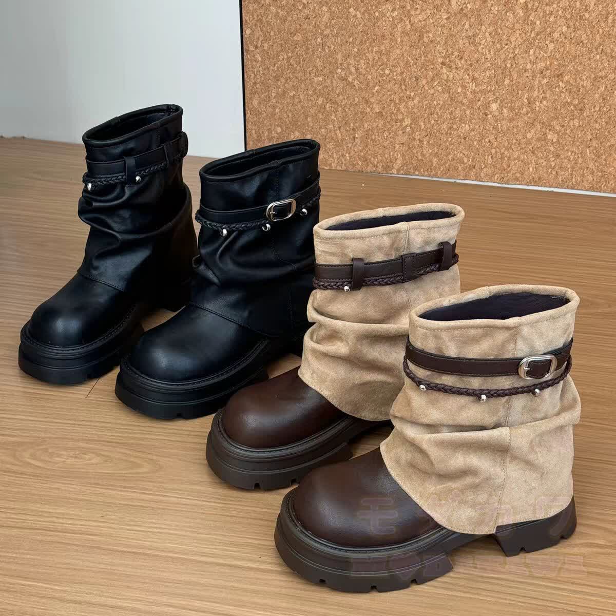 Vintage Round Toe Platform Martin Boots with Buckle Strap - image 3