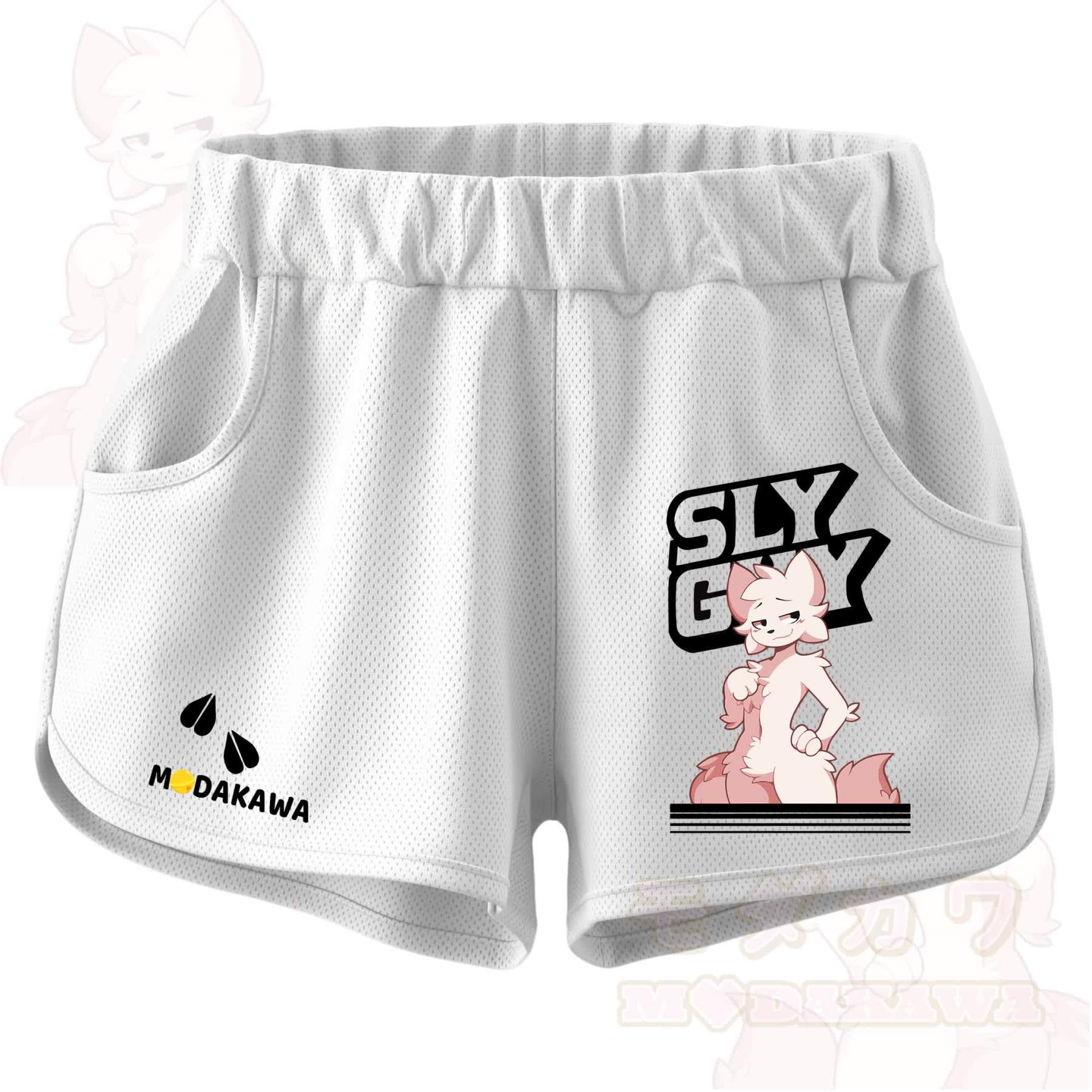 MODAKAWA X zarckets SLY GUY Anime Fox Print Casual Shorts - White - 5XL - image 2