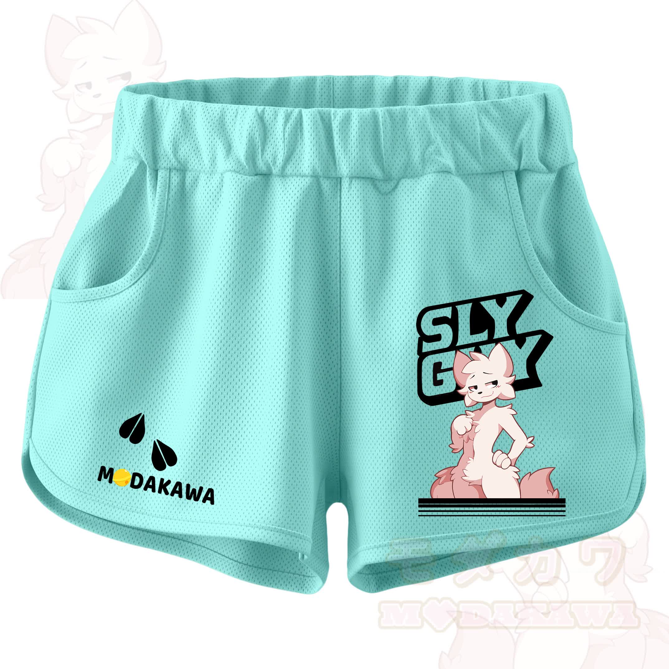 MODAKAWA X zarckets SLY GUY Anime Fox Print Casual Shorts - Mint Green - 5XL - image 1