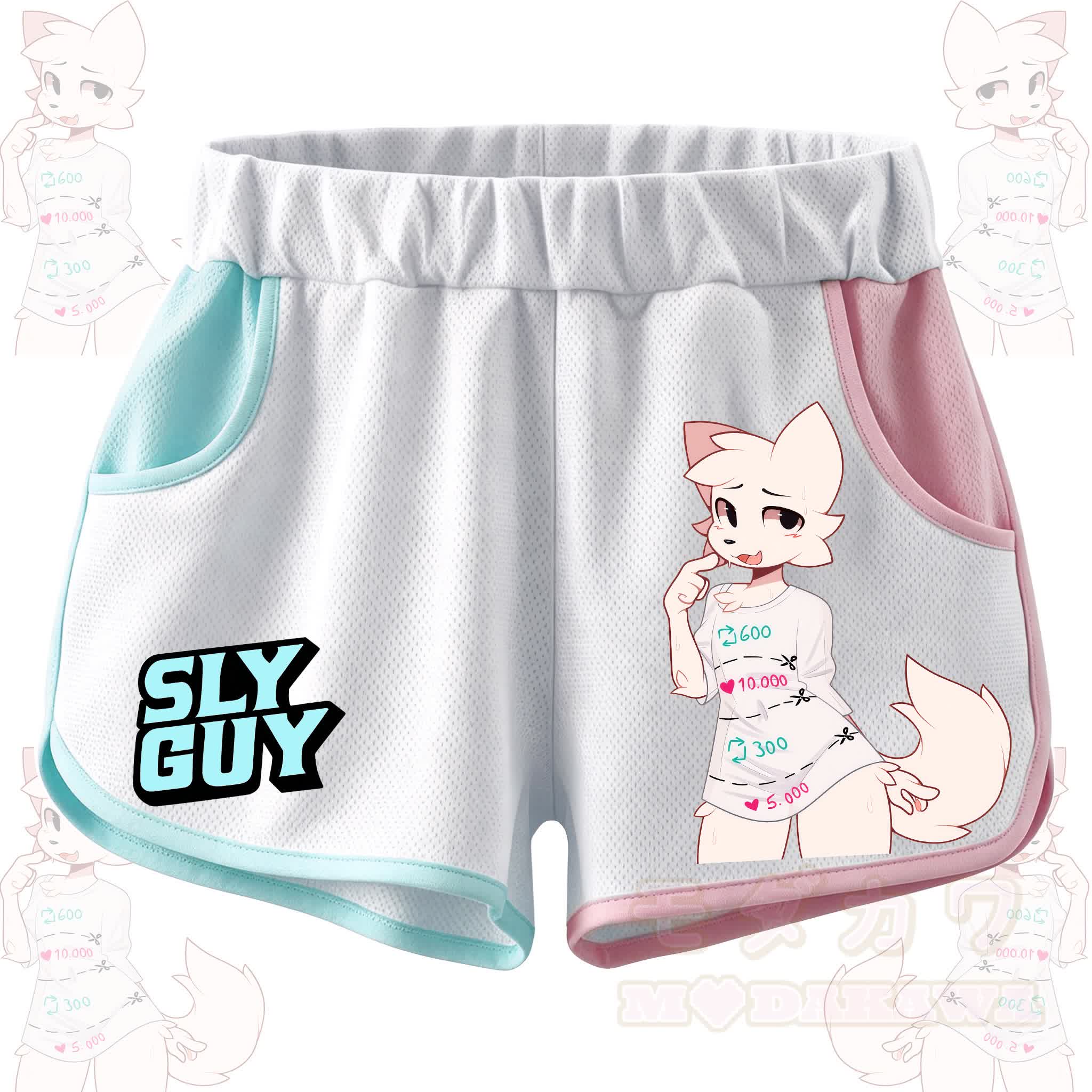 MODAKAWA X zarckets SLY GUY Cute Anime Fox Print Casual Shorts - Mint Green & Pink - 5XL - image 1