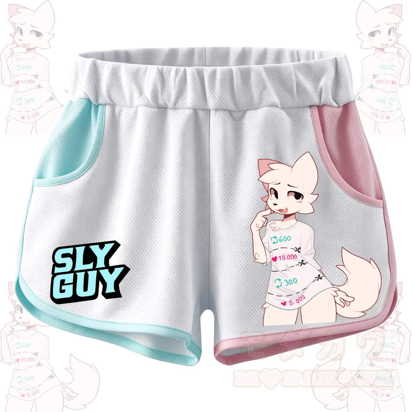 MODAKAWA X zarckets SLY GUY Cute Anime Fox Print Casual Shorts - Mint Green & Pink - 5XL - image 1