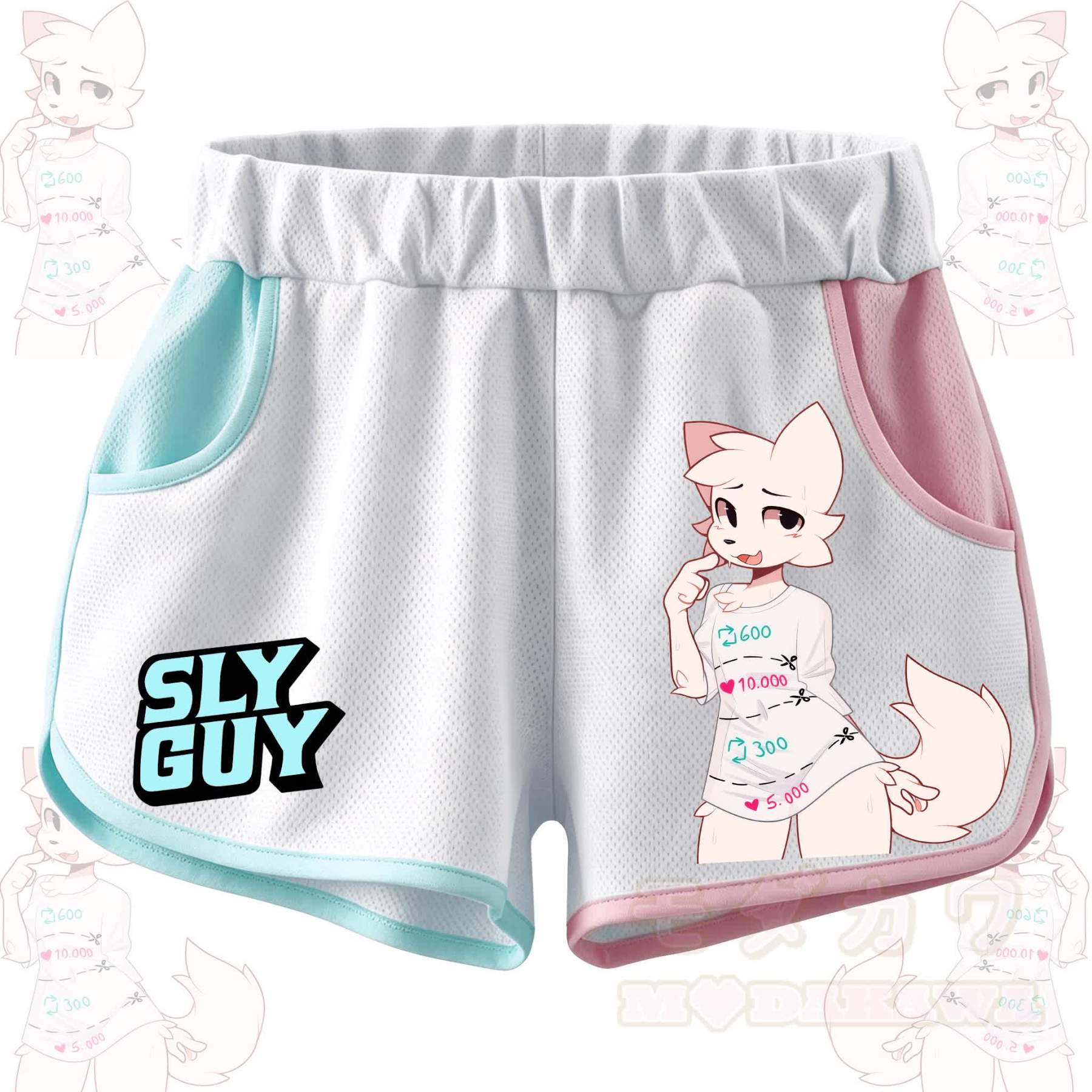 MODAKAWA X zarckets SLY GUY Cute Anime Fox Print Casual Shorts - Mint Green & Pink - 5XL - image 1