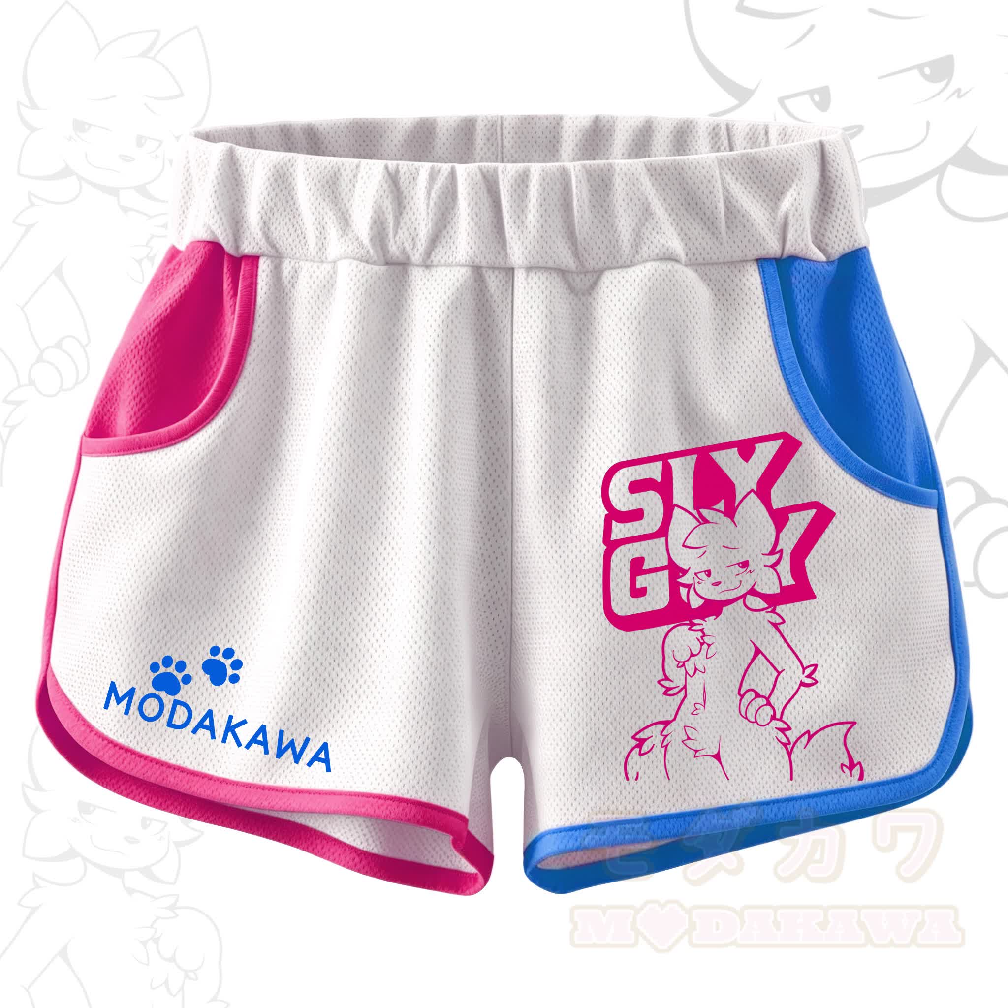 MODAKAWA X zarckets SLY GUY Chic Anime Fox Print Casual Shorts - Blue & Pink - 5XL - image 1