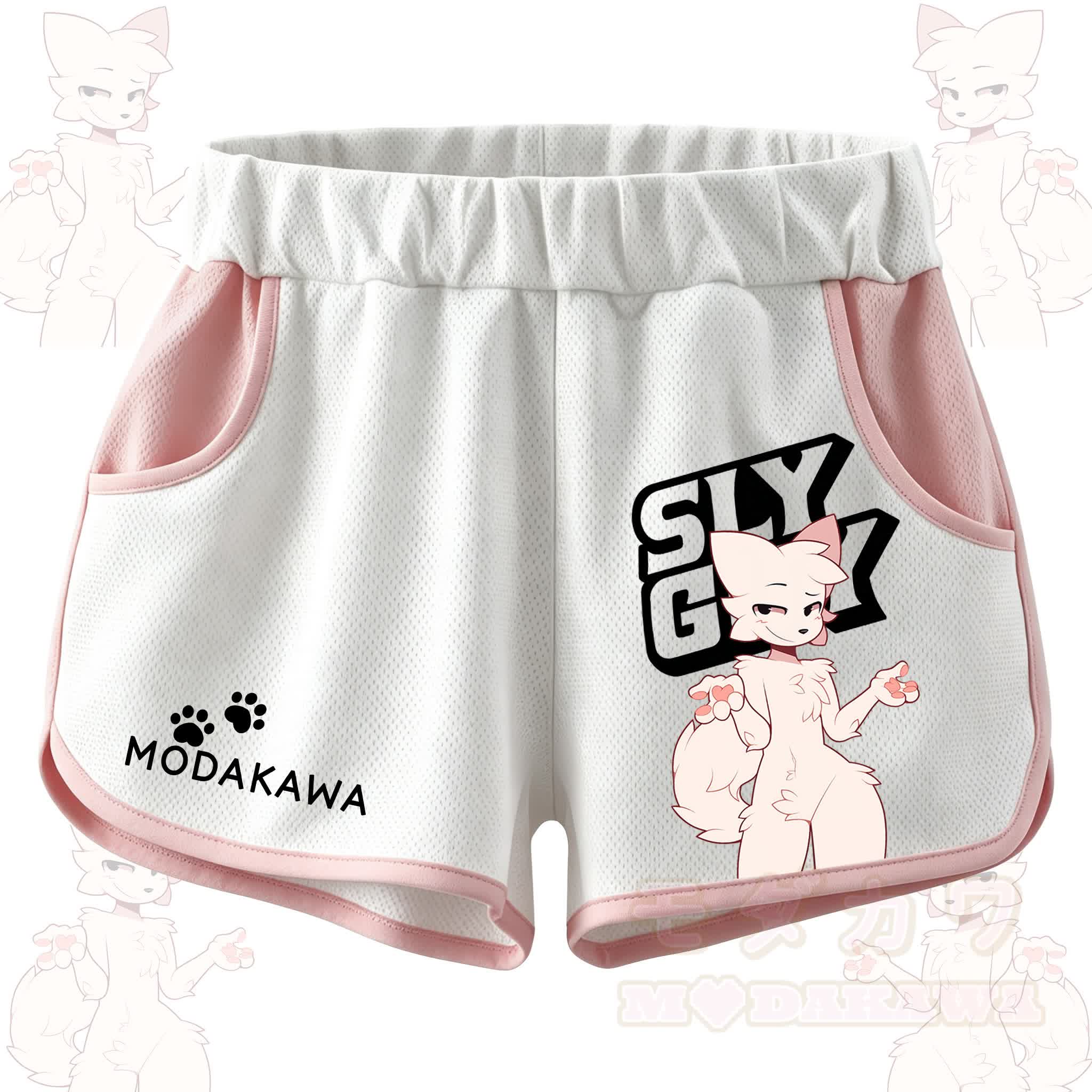 MODAKAWA X zarckets SLY GUY Anime Fox Print Casual Shorts - Pink - 5XL - image 3