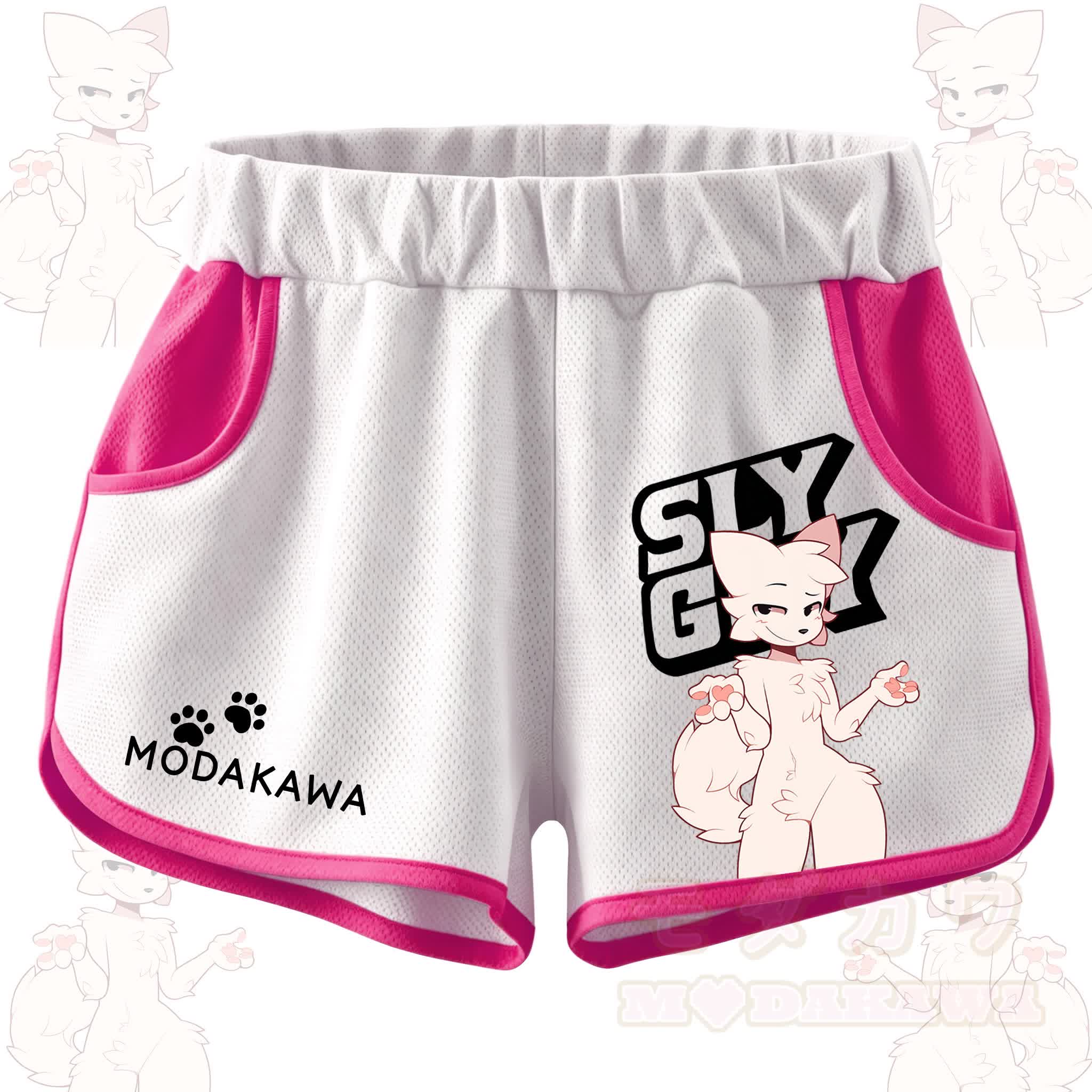 MODAKAWA X zarckets SLY GUY Anime Fox Print Casual Shorts - Rose Red & Black - 5XL - image 2