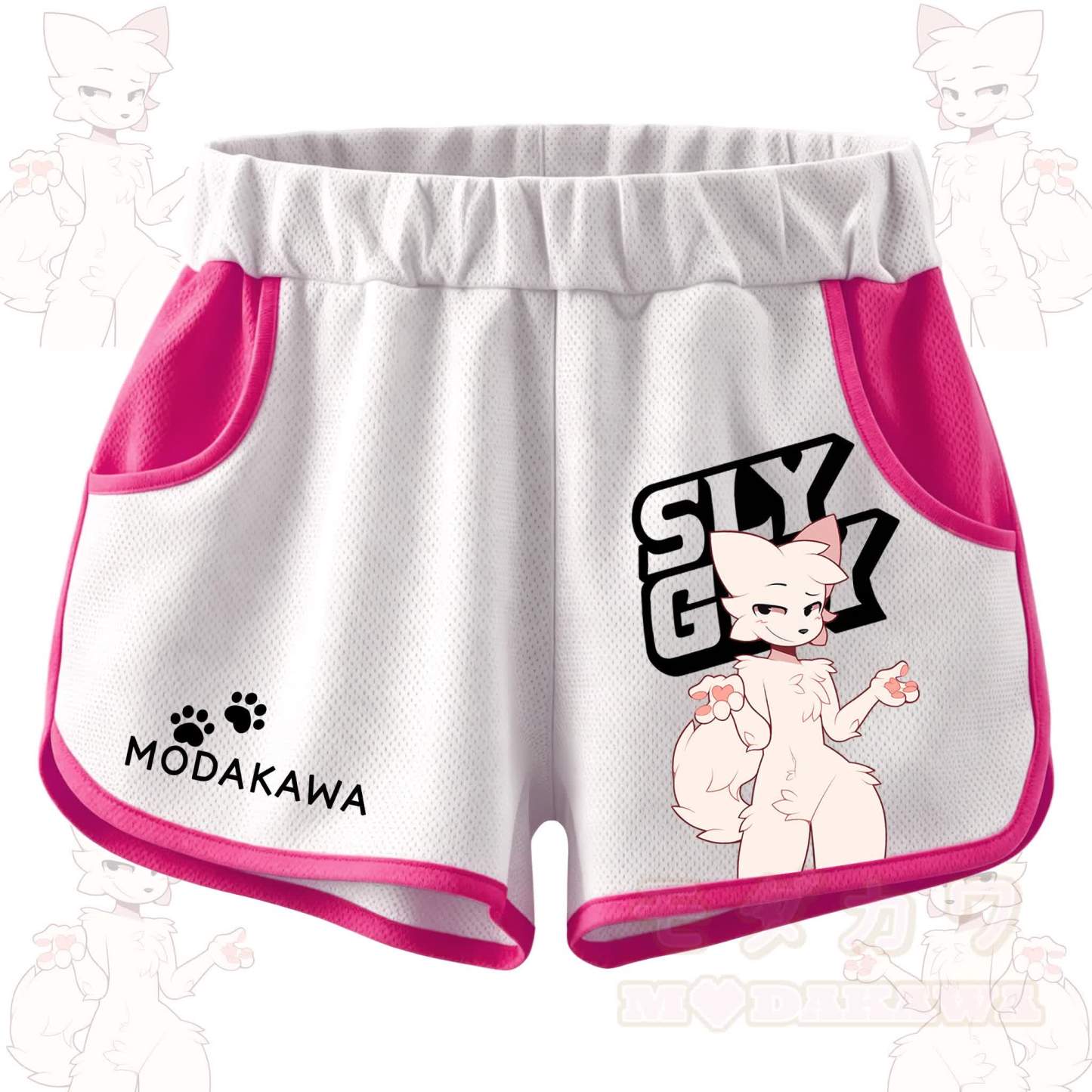 MODAKAWA X zarckets SLY GUY Anime Fox Print Casual Shorts - Rose Red & Black - 5XL - image 2