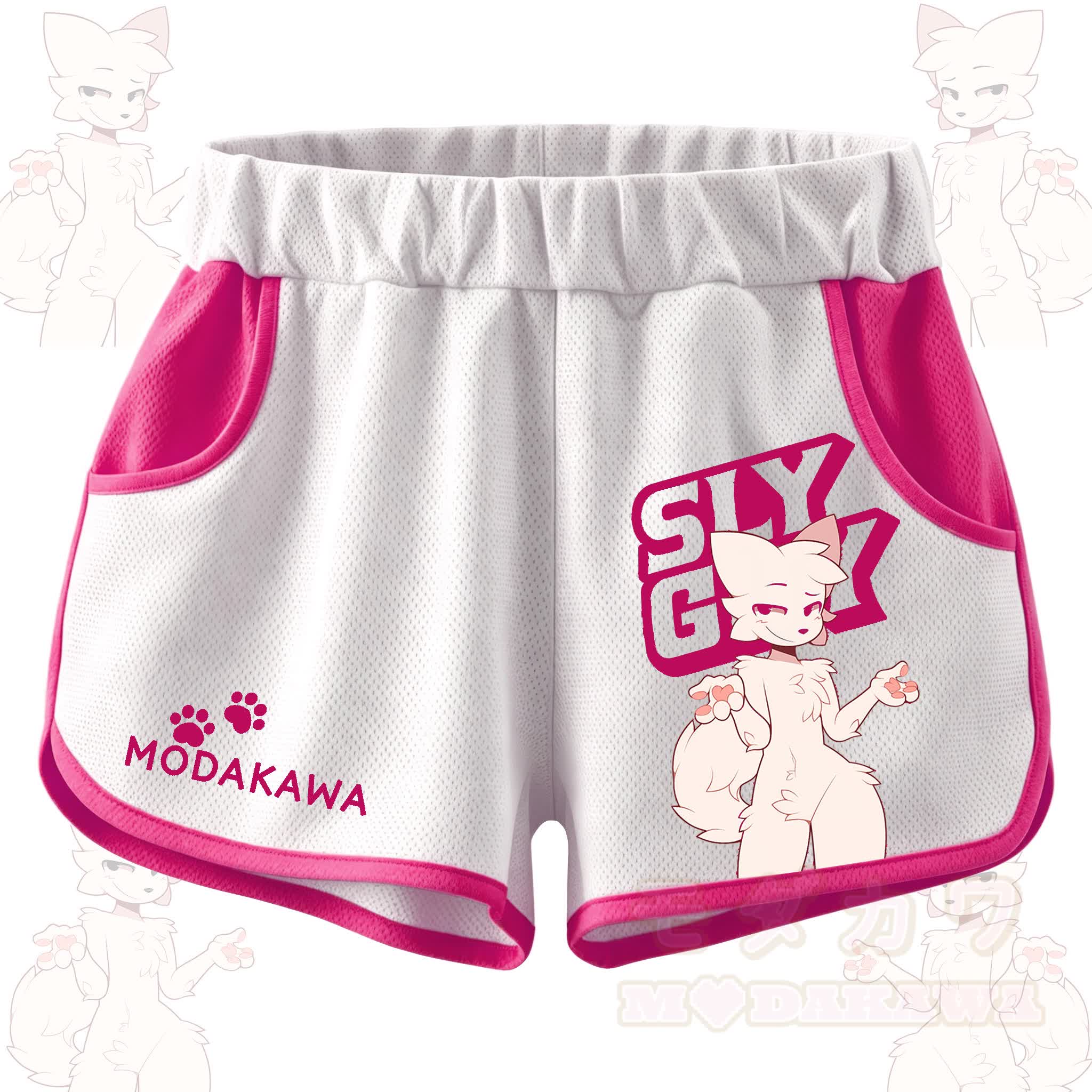 MODAKAWA X zarckets SLY GUY Anime Fox Print Casual Shorts - Rose Red - 5XL - image 1