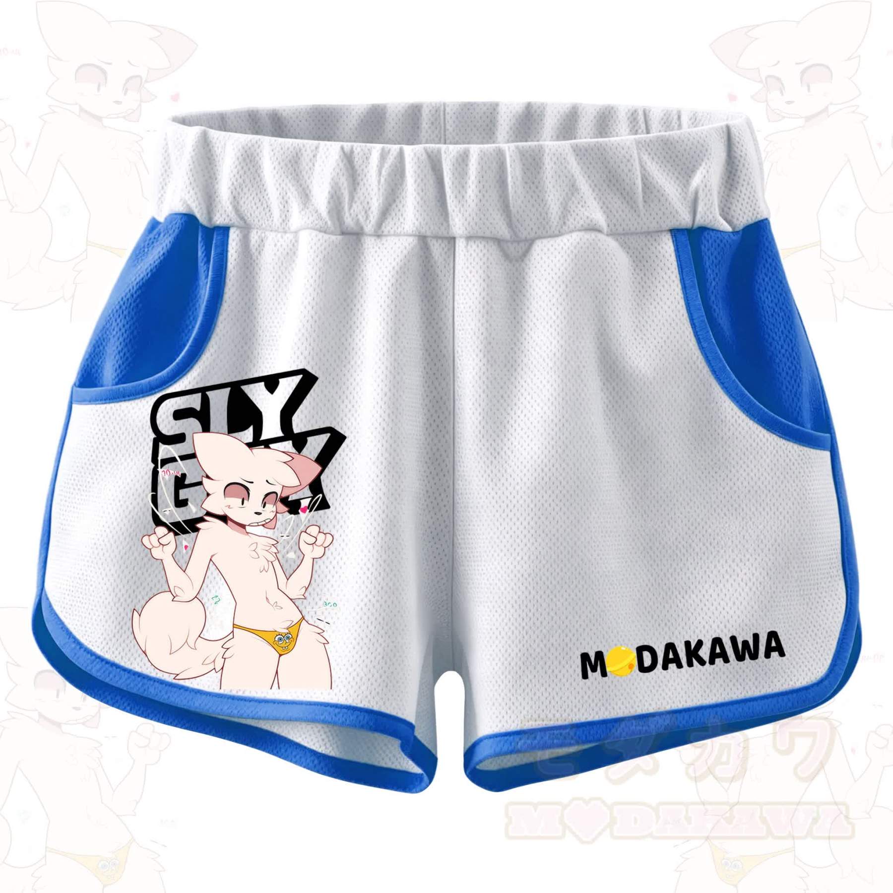 MODAKAWA X zarckets SLY GUY Funny Anime Fox Print Casual Shorts - Blue - 5XL - image 2