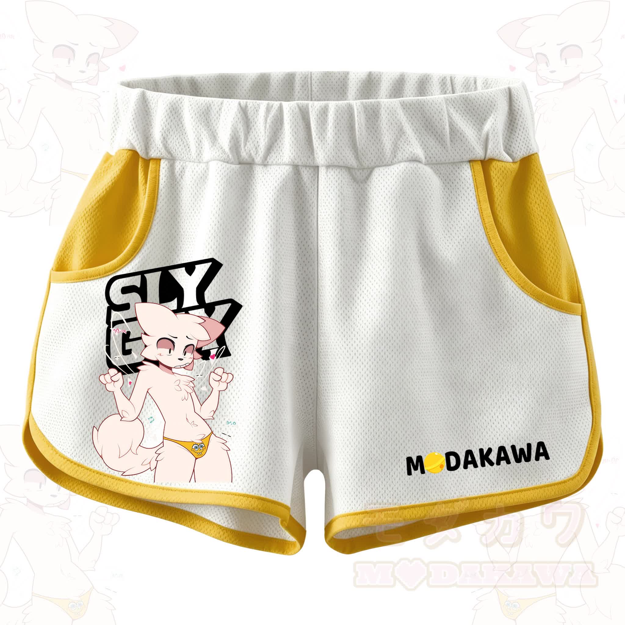 MODAKAWA X zarckets SLY GUY Funny Anime Fox Print Casual Shorts - Yellow - 5XL - image 1