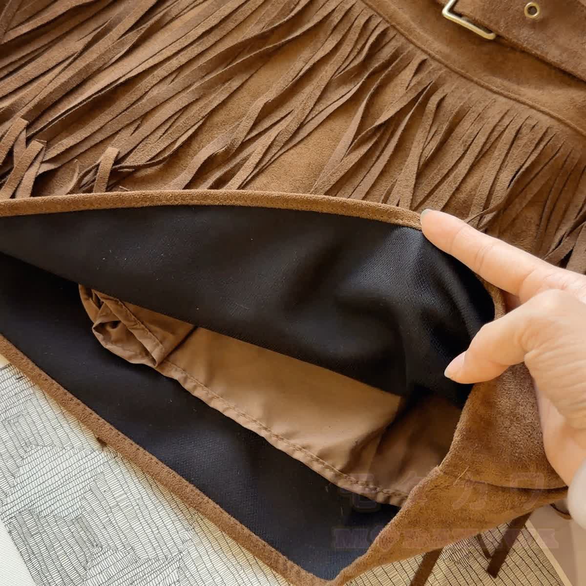 Vintage Faux Suede Mini Skirt with Fringe and Belt - image 11
