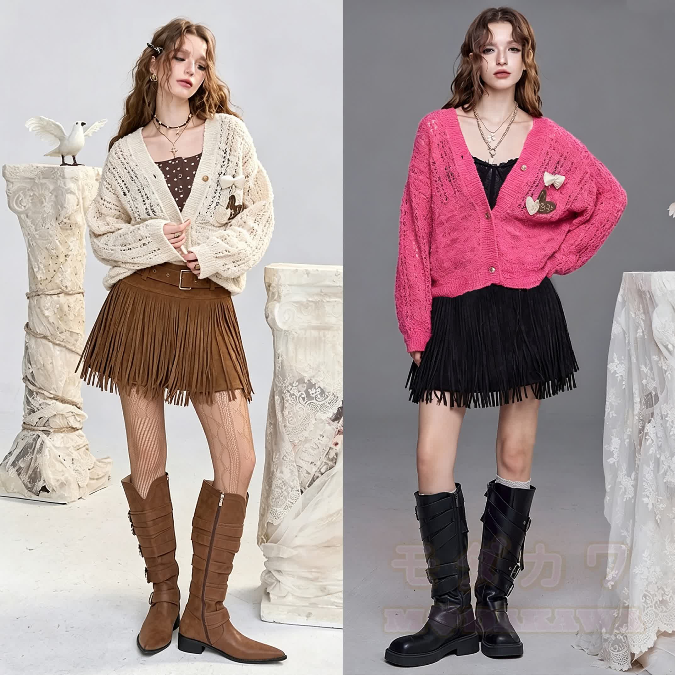 Vintage Faux Suede Mini Skirt with Fringe and Belt - image 1