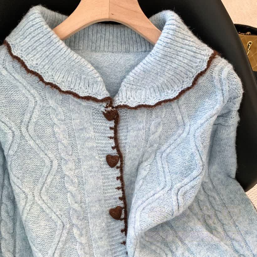 Sweet Peter Pan Collar Knit Cardigan Sweater - image 2
