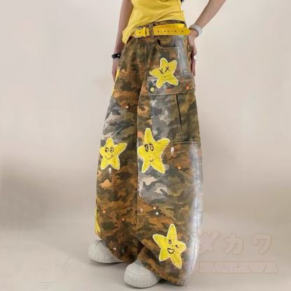 Vintage Star Print Camo Denim Jeans - image 4