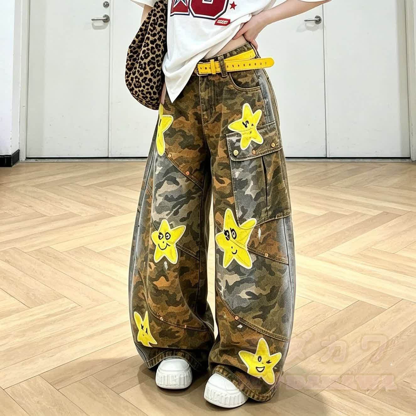 Vintage Star Print Camo Denim Jeans - image 3