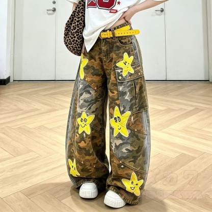 Vintage Star Print Camo Denim Jeans - image 3