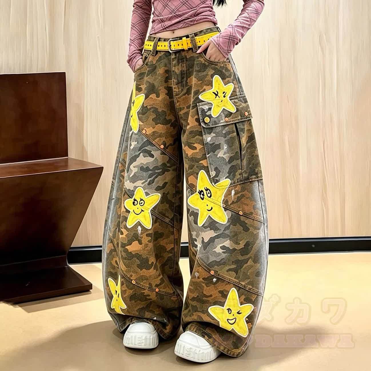 Vintage Star Print Camo Denim Jeans - image 2