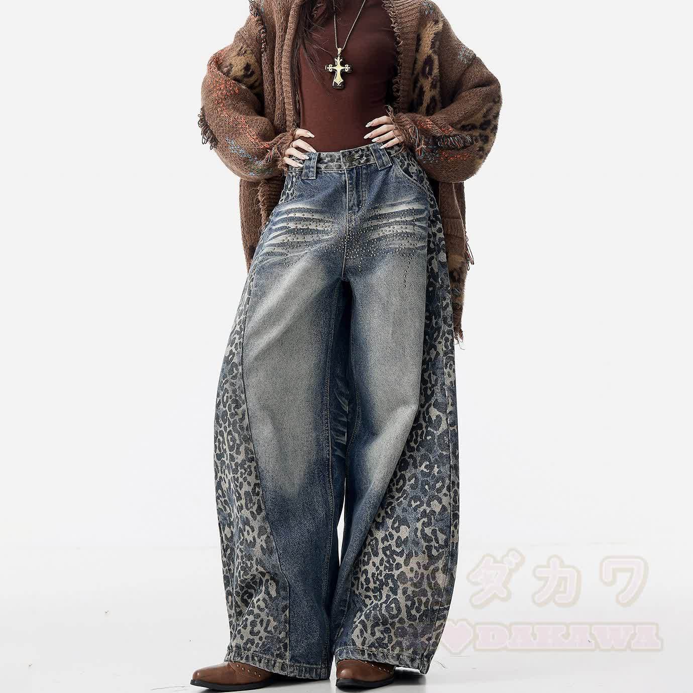 Vintage Leopard Print Wide Leg Jeans - image 3