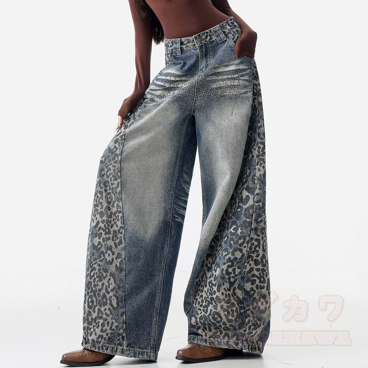 Vintage Leopard Print Wide Leg Jeans - image 2