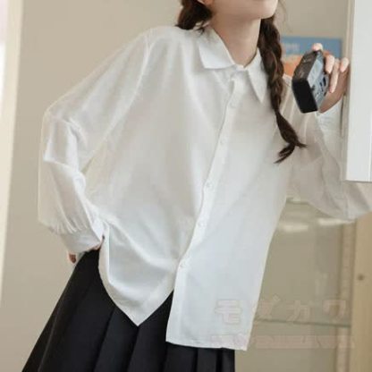 Gray Knit Sweater and Shirt and Skirt Three Pieces Set - Shirt - XL - image 5