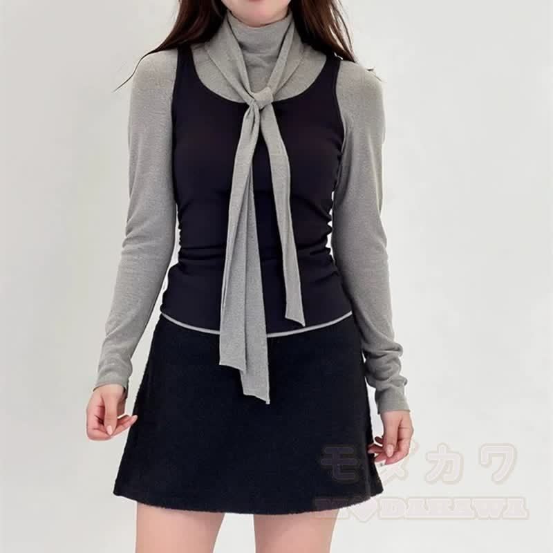Chic Long Sleeves T-Shirt with Cami and Tie Three Pieces Set - image 2