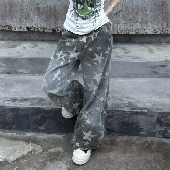 Y2K Star Print Camo Wide Leg Jeans - image 3