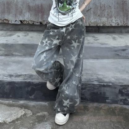 Y2K Star Print Camo Wide Leg Jeans - image 3