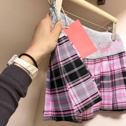 Y2K Embroidered Plaid Pleated Mini Skirt - image 4