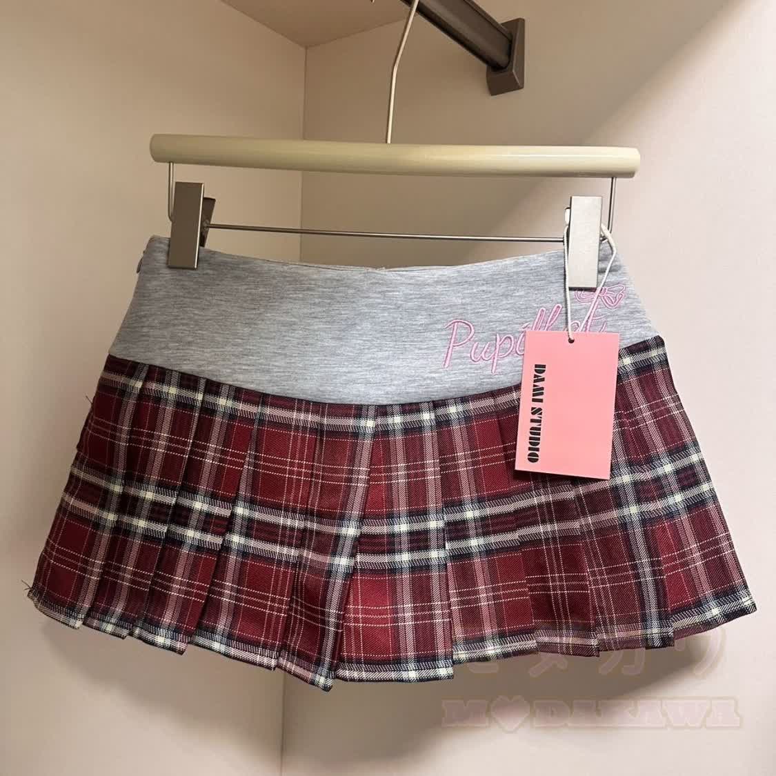 Y2K Embroidered Plaid Pleated Mini Skirt - Red - XL - image 2