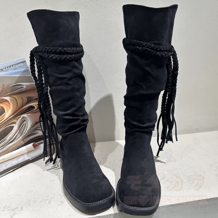 Vintage Fringe Knee High Boots - image 8