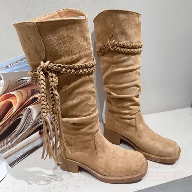 Vintage Fringe Knee High Boots - Brown - 40 - image 6
