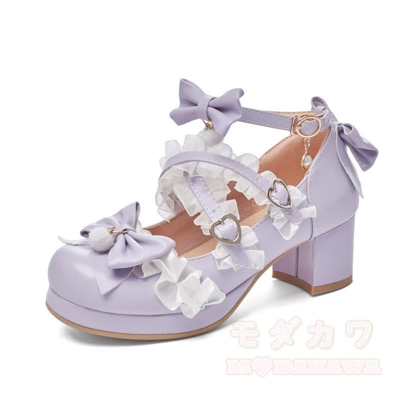 Sweet Lolita Bow Mary Jane Heels - Purple - 43 - image 6