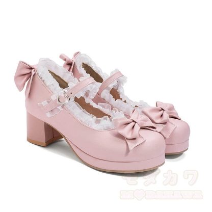 kawaii Lolita Bow Mary Jane Heels - Pink - 46 - image 2
