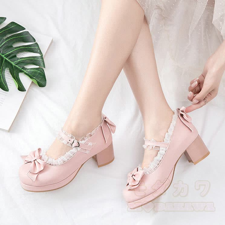 kawaii Lolita Bow Mary Jane Heels - image 1