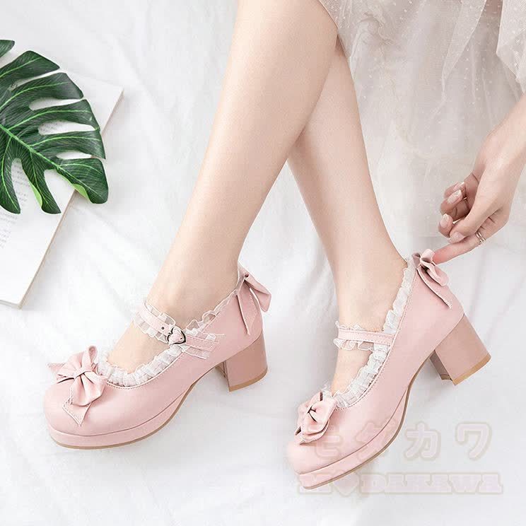 kawaii Lolita Bow Mary Jane Heels - image 1