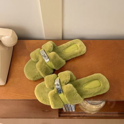 Soft Faux Fur Slip On Mules - Green - 40 - image 10